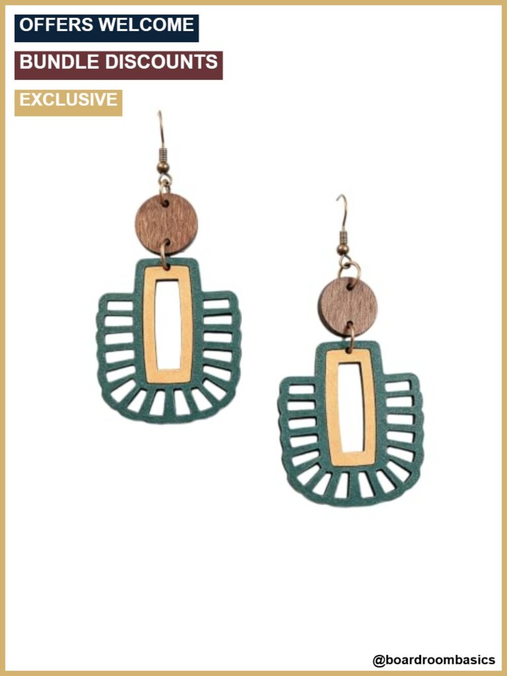 Wooden Drop Dangle Earrings Metal Alloy Boho Lightweight